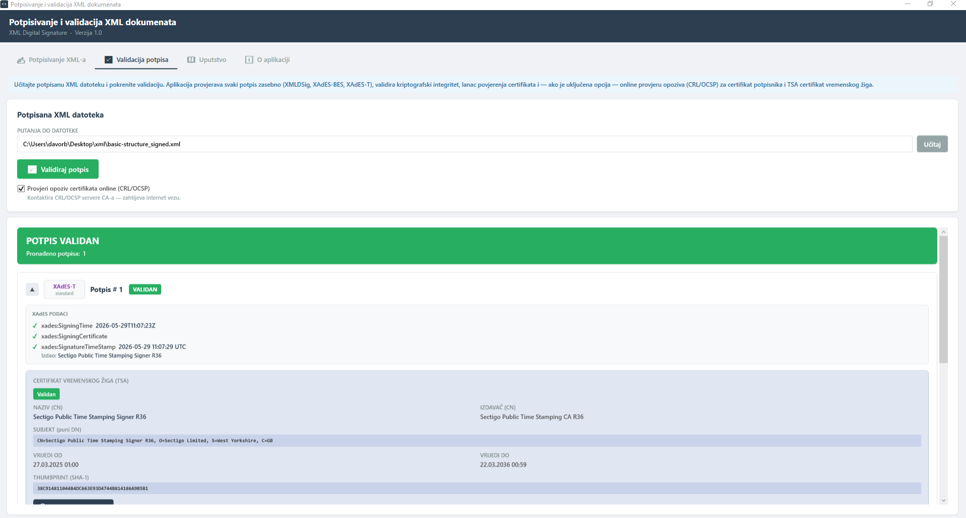 Validacija XML potpisa